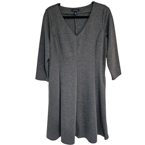 Lands End Womens Large 14-16 Fit & Flare Dress VNeck Gray Business Workwear - Picture 1 of 8